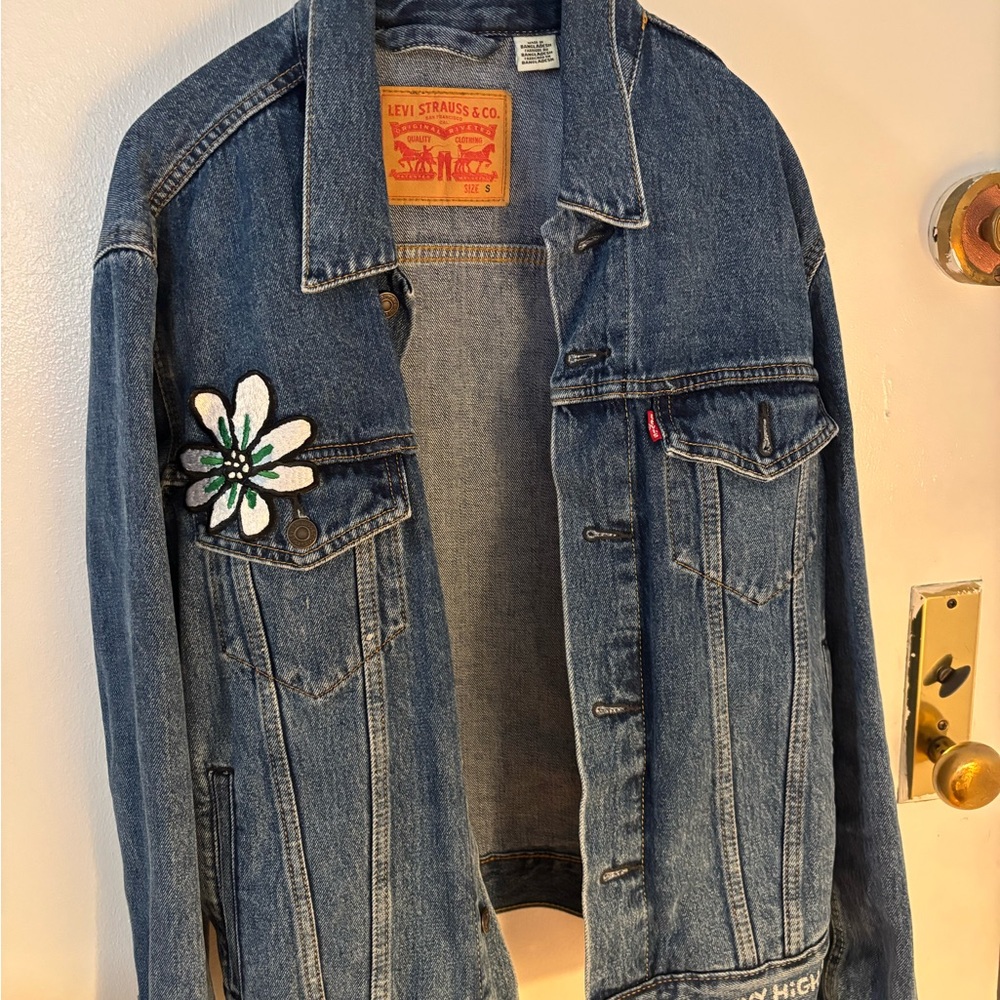 Levi's Blue Denim Jacket with Floral Embroidery